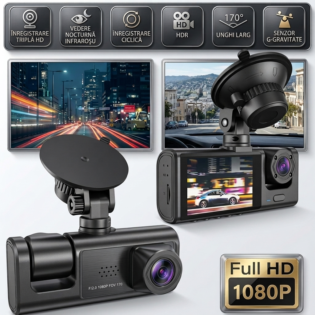 Camera Auto Inteligenta cu 3 Camere Full HD