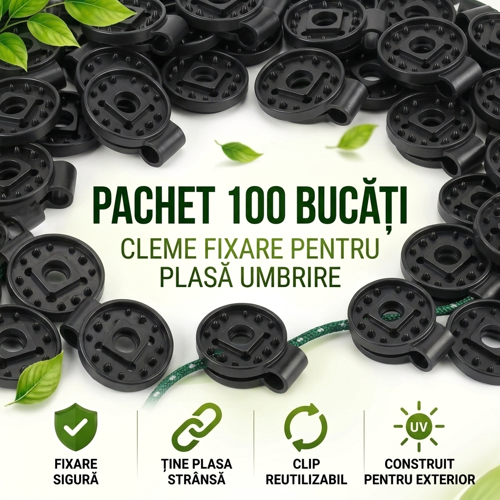 Set 100 Cleme Profesionale pentru Fixare Plasa Umbrire