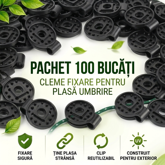 Set 100 Cleme Profesionale pentru Fixare Plasa Umbrire